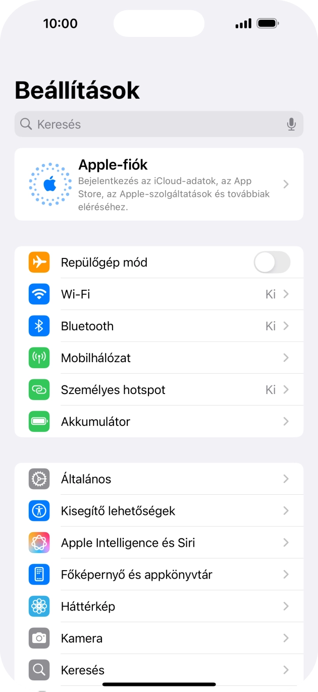 Válaszd az Apple-fiók lehetőséget.