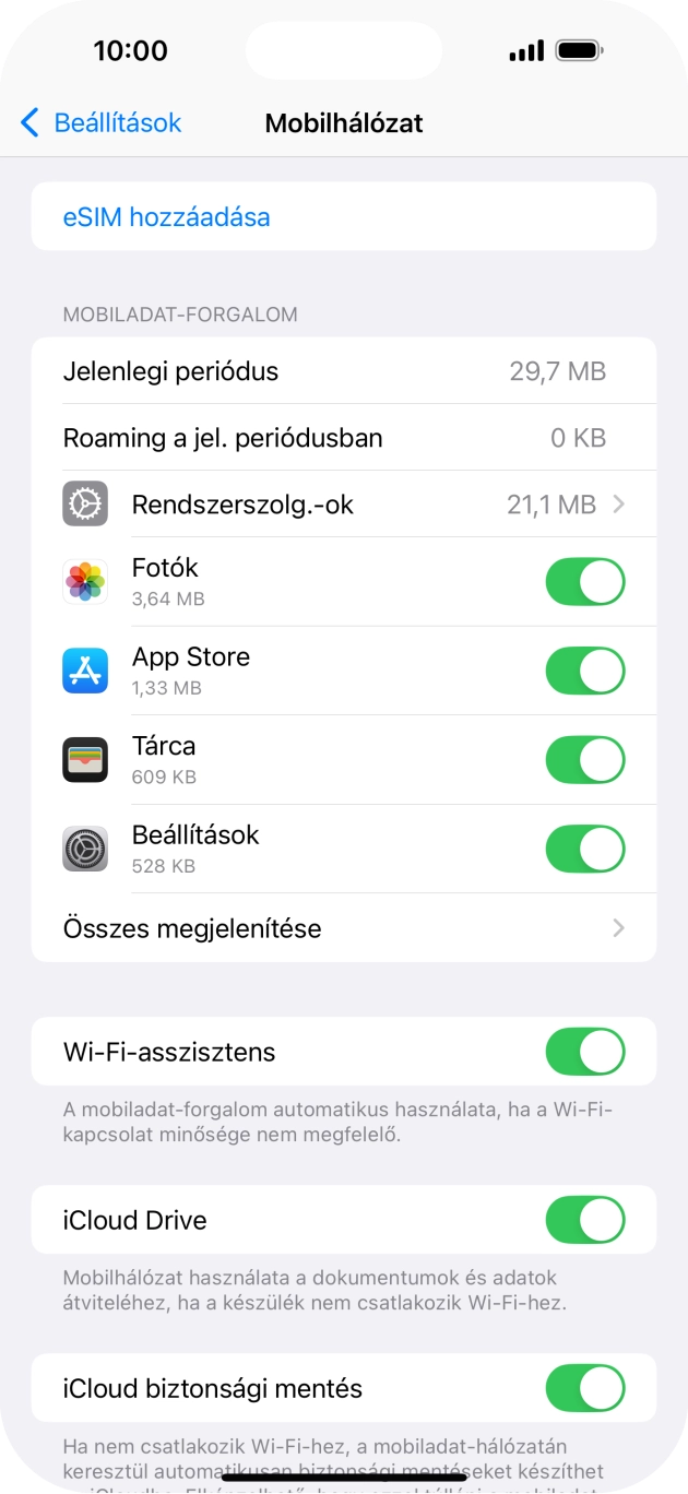 Kattints a kívánt programok melletti csúszkákra a funkciók be- vagy kikapcsolásához.