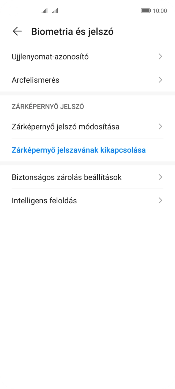 Válaszd a Zárképernyő jelszavának kikapcsolása lehetőséget.