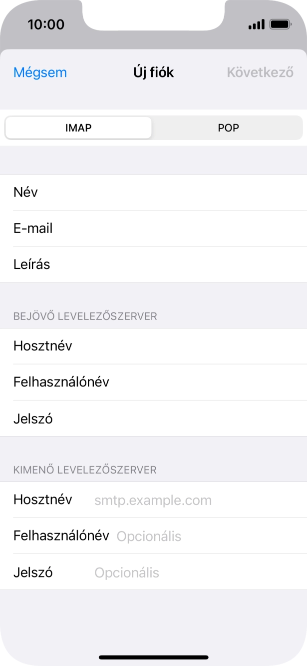 Kattints a Hosztnév mezőre, és írd be az e-mail szolgáltatód kimenő szerverének a nevét.