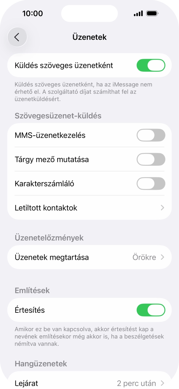 Kattints a „Küldés szöveges üzenetként” melletti csúszkára a funkció be- vagy kikapcsolásához. Kattints a „Küldés szöveges üzenetként” melletti csúszkára a funkció be- vagy kikapcsolásához.