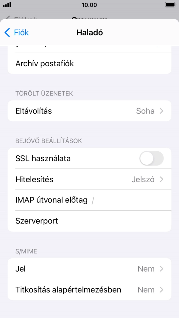 Kattints az „SSL használata” melletti csúszkára a funkció bekapcsolásához.