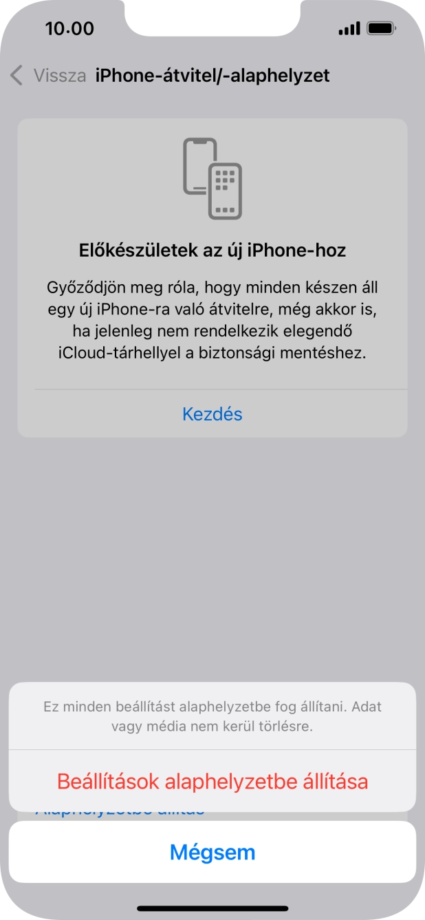 Válaszd a Beállítások alaphelyzetbe állítása lehetőséget. Válaszd a Beállítások alaphelyzetbe állítása lehetőséget.