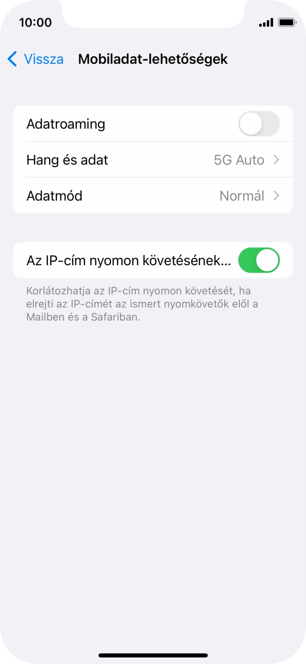 Kattints az „Adatroaming” melletti csúszkára a funkció be- vagy kikapcsolásához. Kattints az „Adatroaming” melletti csúszkára a funkció be- vagy kikapcsolásához.