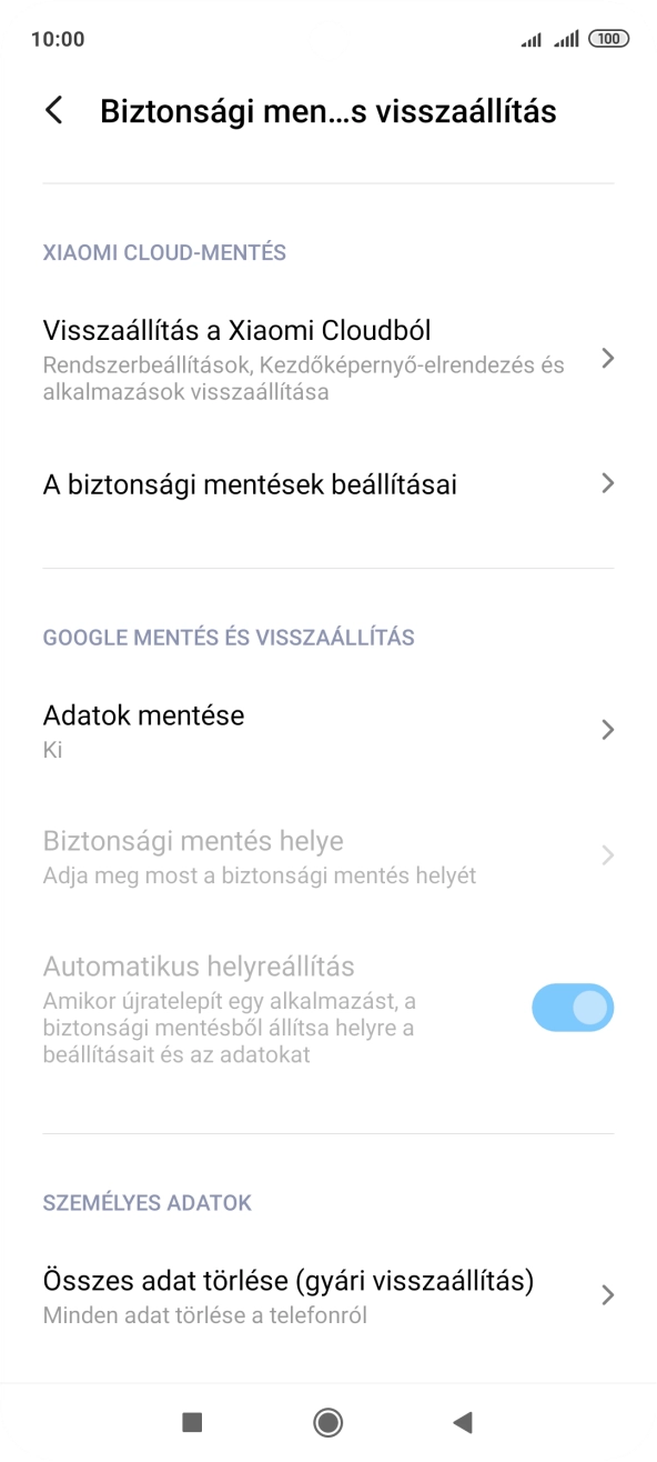 Válaszd az Összes adat törlése (gyári visszaállítás) lehetőséget.