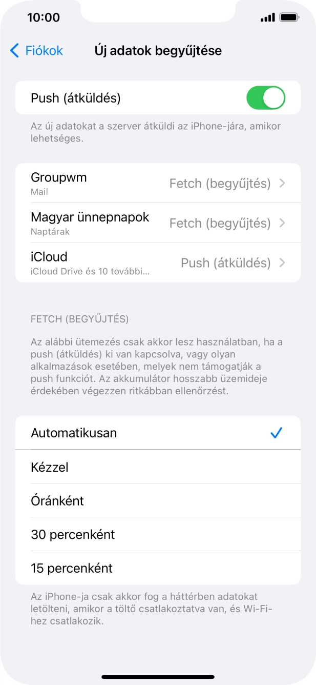 Kattints a „Push (átküldés)” melletti csúszkára a funkció be- vagy kikapcsolásához.