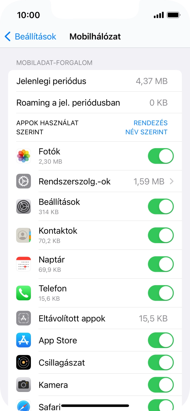 Kattints a kívánt programok melletti csúszkákra a funkciók be- vagy kikapcsolásához.