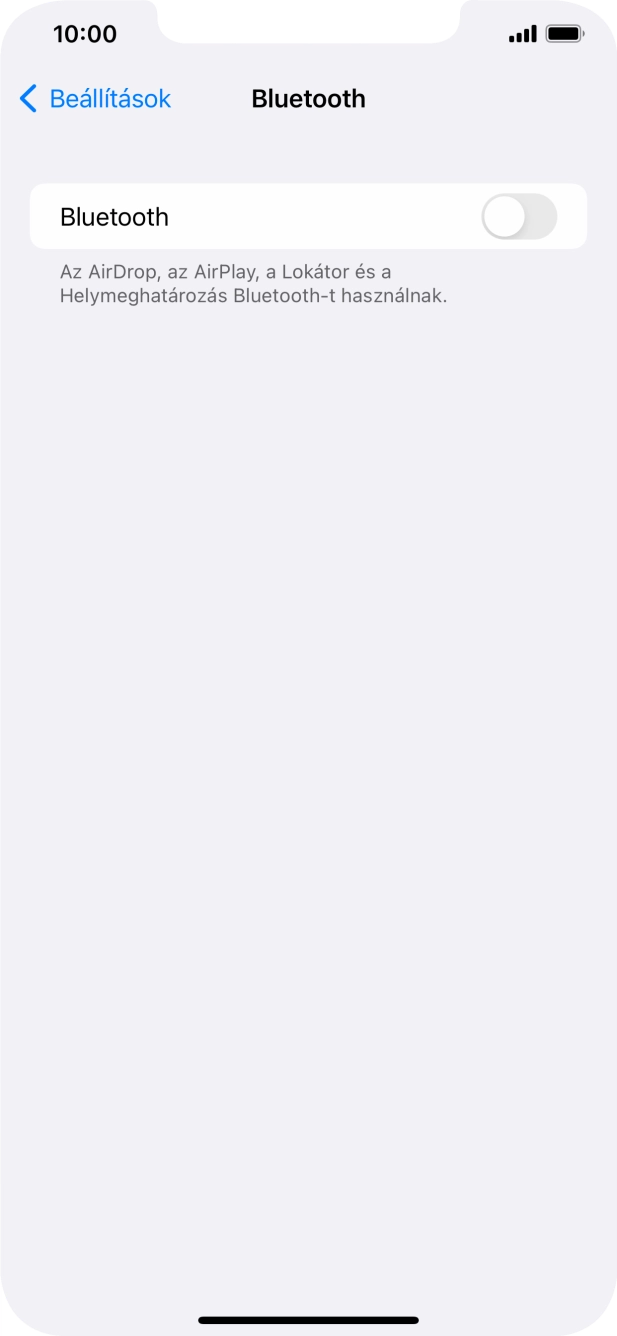 Kattints a „Bluetooth” melletti csúszkára a funkció bekapcsolásához. Kattints a „Bluetooth” melletti csúszkára a funkció bekapcsolásához.