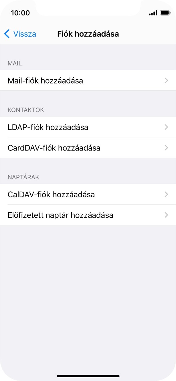 Válaszd a Mail-fiók hozzáadása lehetőséget.