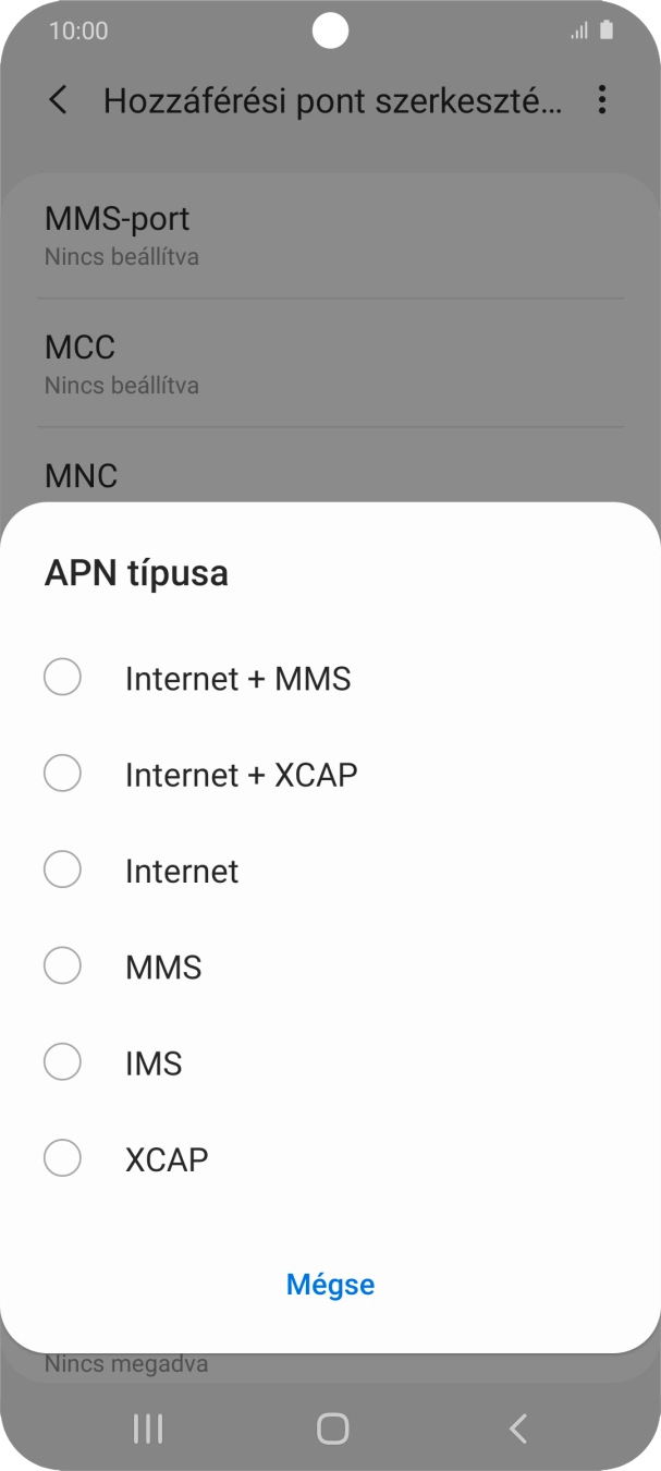 Válaszd az Internet lehetőséget.