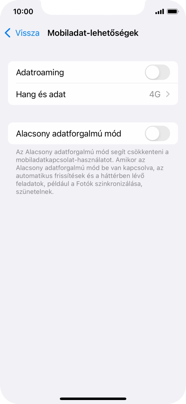 Kattints az „Adatroaming” melletti csúszkára a funkció be- vagy kikapcsolásához. Kattints az „Adatroaming” melletti csúszkára a funkció be- vagy kikapcsolásához.