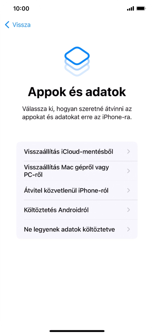 Válaszd a Ne legyenek adatok költöztetve lehetőséget, és kövesd a képernyőn megjelenő utasításokat az aktiválás befejezéséhez.