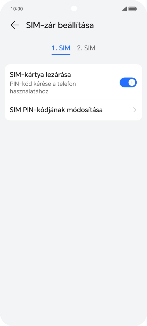 Kattints a „SIM kártya zárolása” melletti csúszkára a funkció be- vagy kikapcsolásához. Kattints a „SIM kártya zárolása” melletti csúszkára a funkció be- vagy kikapcsolásához.