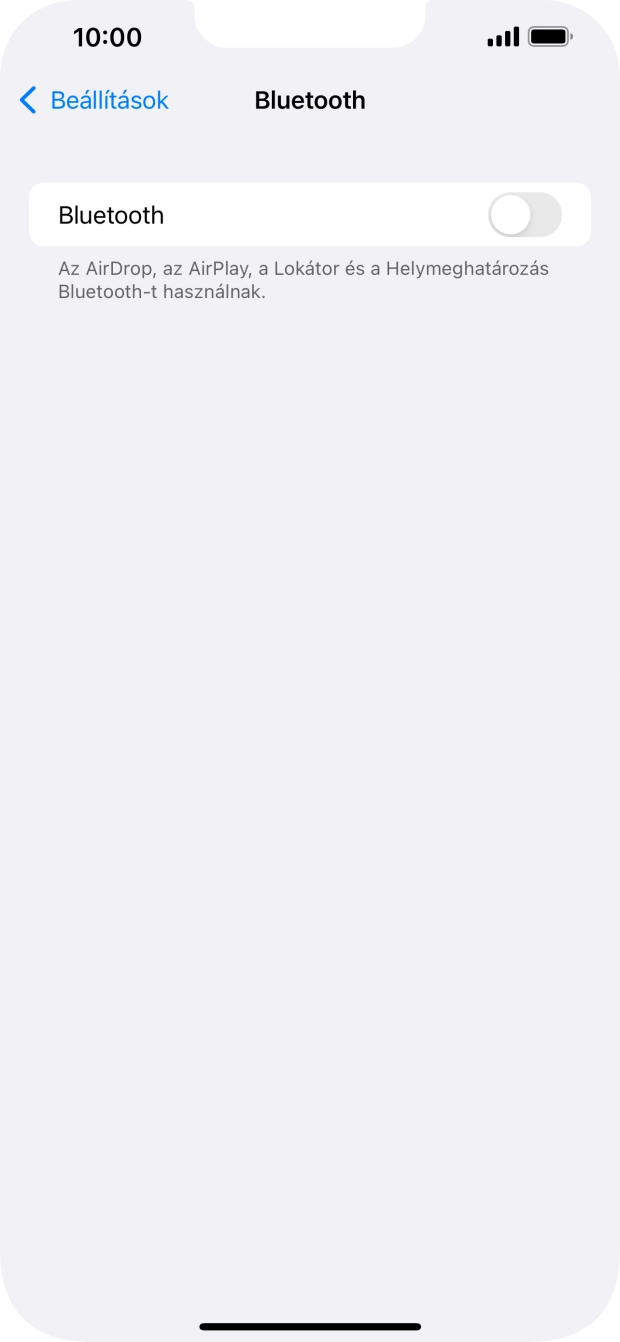 Kattints a „Bluetooth” melletti csúszkára a funkció bekapcsolásához. Kattints a „Bluetooth” melletti csúszkára a funkció bekapcsolásához.