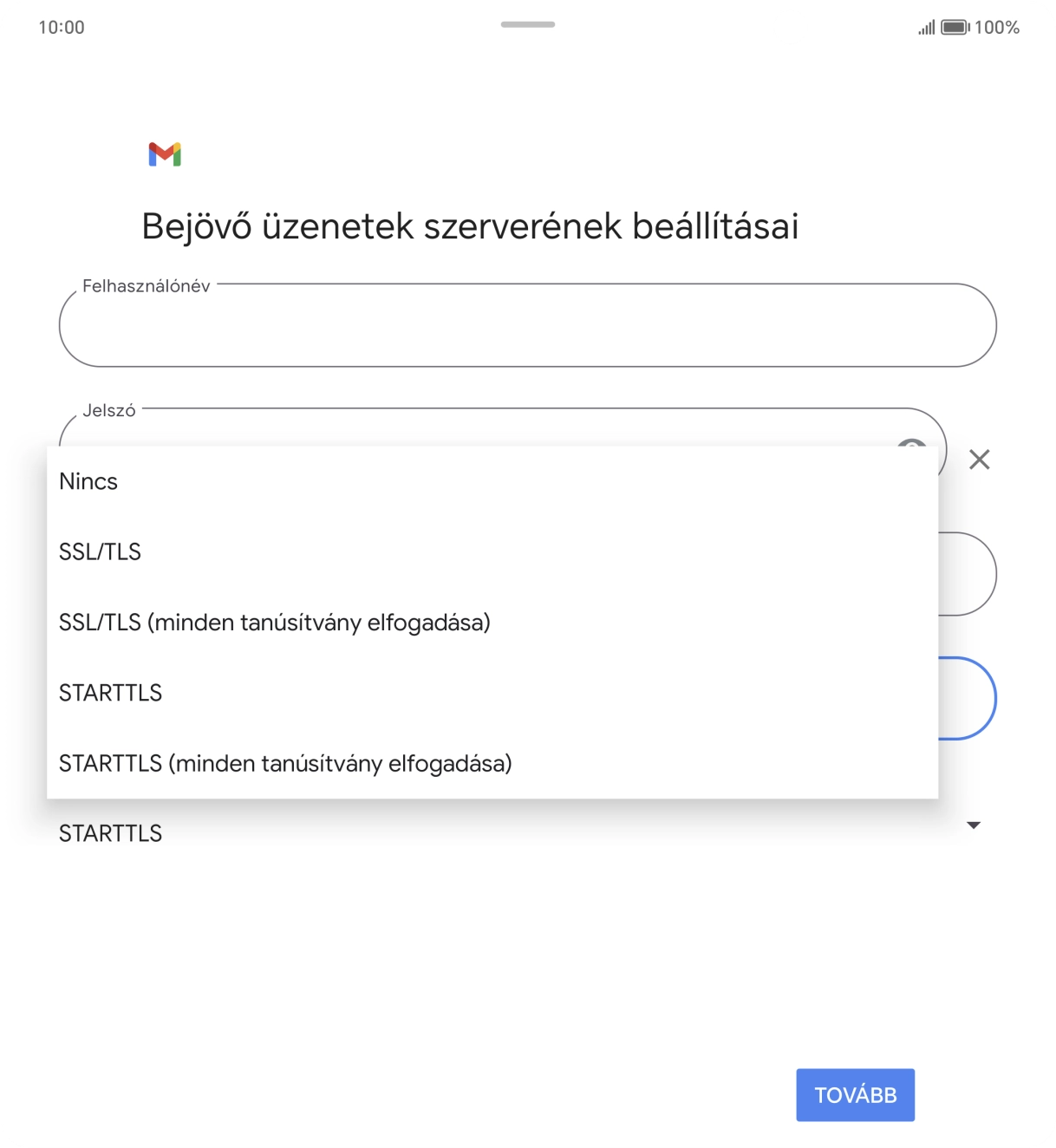 Válaszd az SSL/TLS lehetőséget.