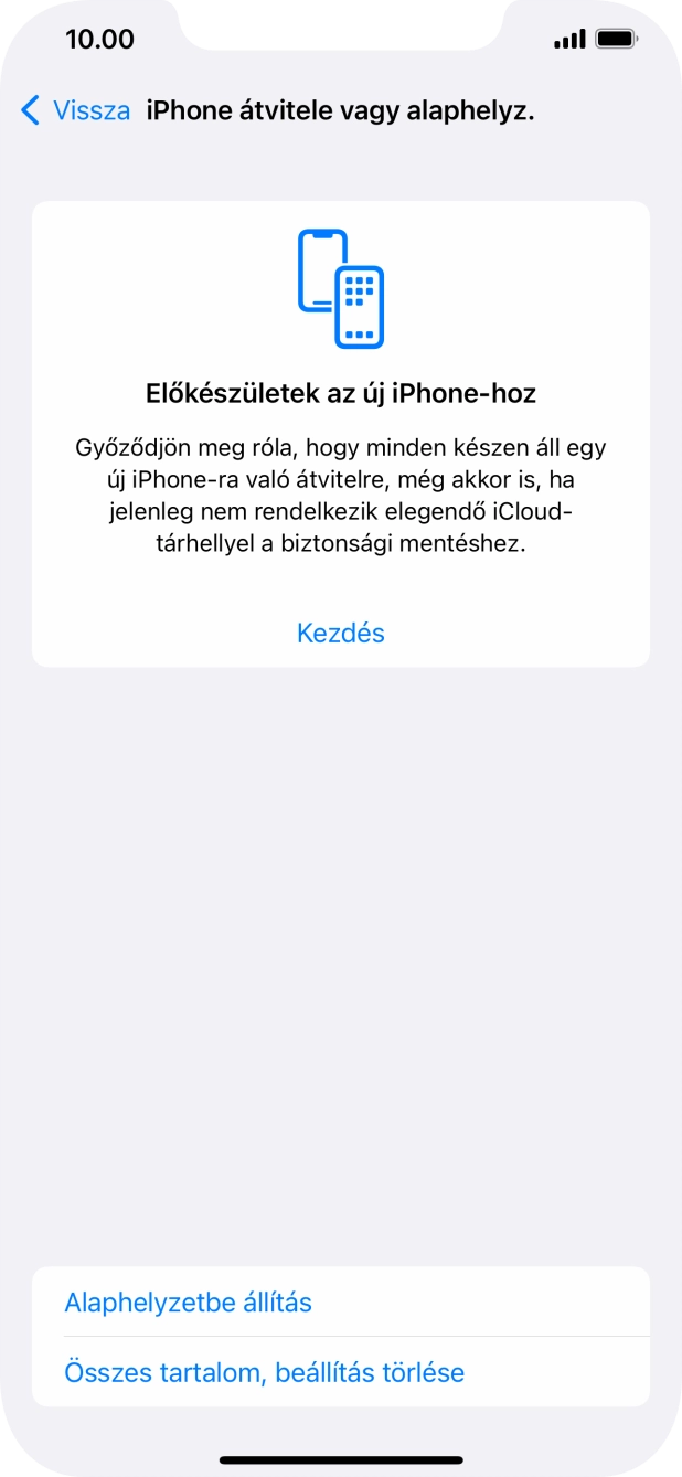 Válaszd az Alaphelyzetbe állítás lehetőséget.