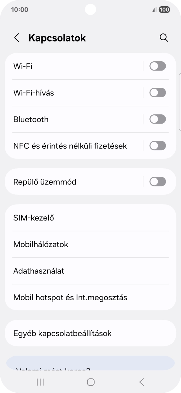 Válaszd a Mobil hotspot és Int.megosztás lehetőséget. Válaszd a Mobil hotspot és Int.megosztás lehetőséget.