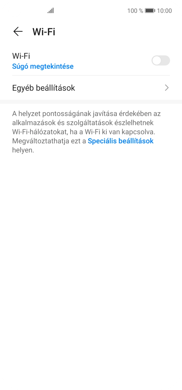 Kattints a „Wi-Fi” melletti csúszkára a funkció bekapcsolásához. Kattints a „Wi-Fi” melletti csúszkára a funkció bekapcsolásához.