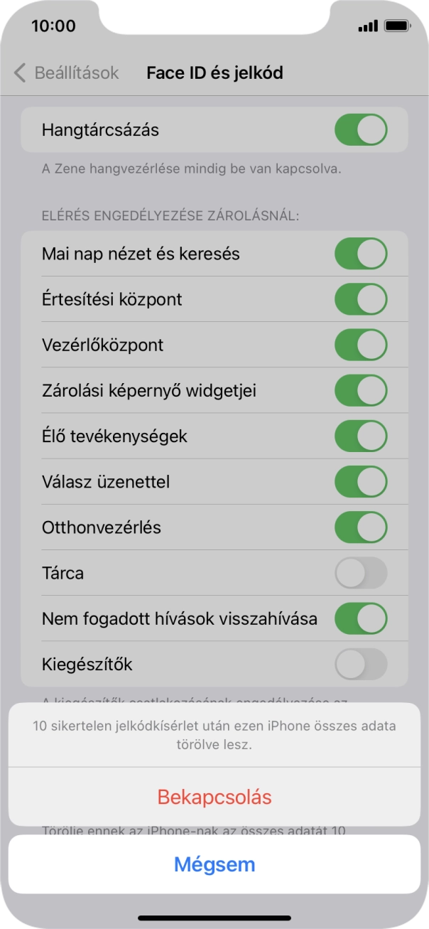 Ha bekapcsolod a funkciót, válaszd a Bekapcsolás lehetőséget.