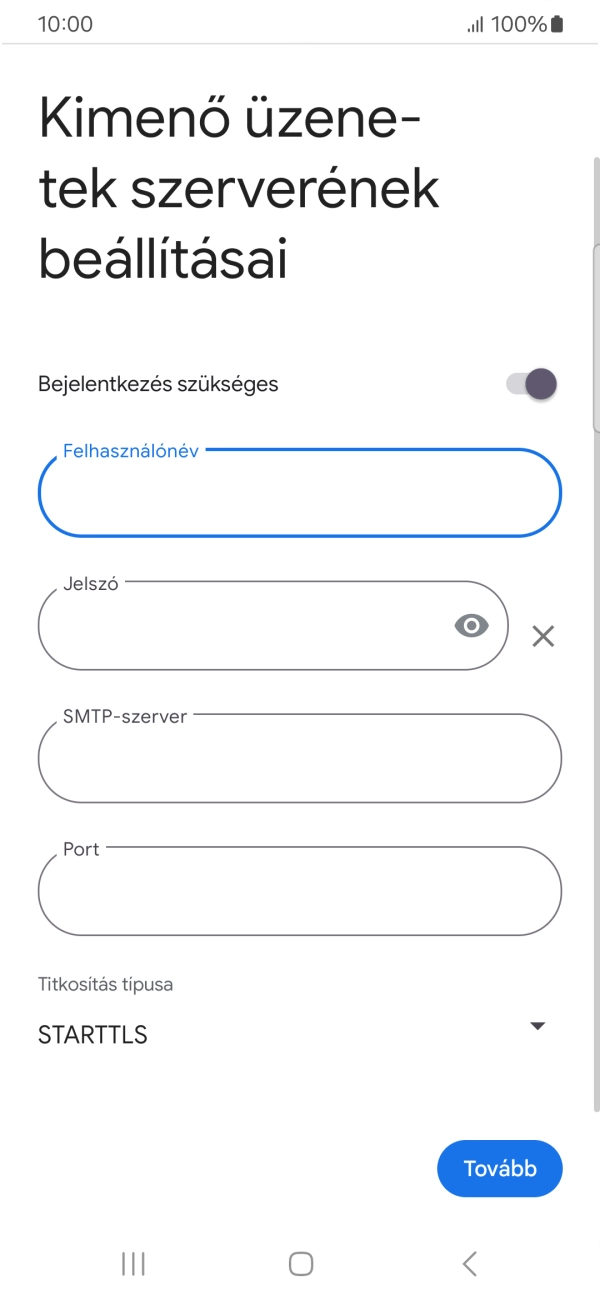 Kattints a „Jelszó” alatti mezőre, és írd be az e-mail szolgáltatód kimenő szerverének jelszavát.