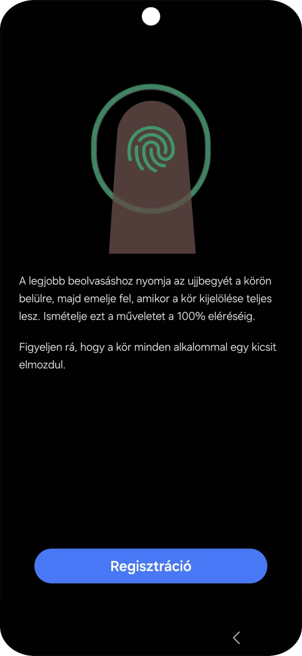 Kövesd a kijelzőn megjelenő utasításokat képernyőzár létrehozásához ujjlenyomattal.