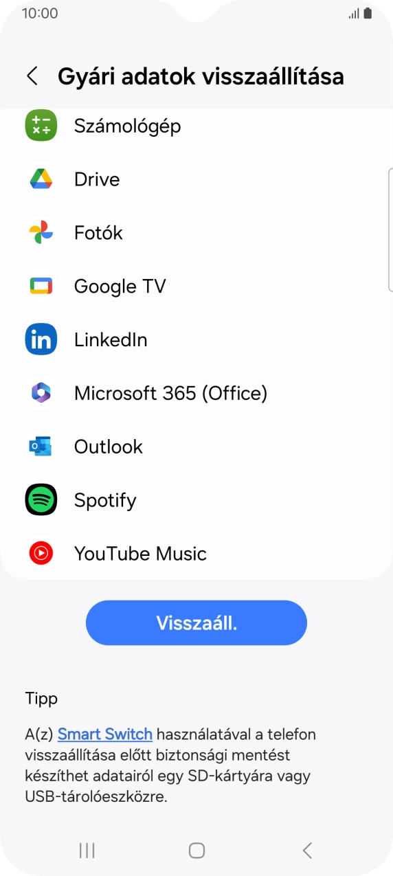 Válaszd a Visszaáll. lehetőséget.