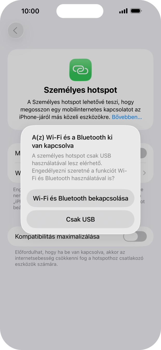 Amennyiben ki van kapcsolva a Wi-Fi, válaszd a Wi-Fi és Bluetooth bekapcsolása lehetőséget.