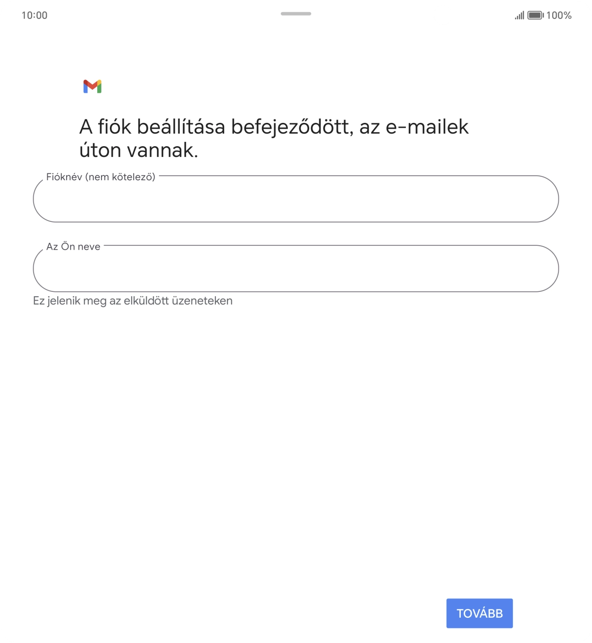 Kattints a „Fióknév (nem kötelező)” alatti mezőre, és írd be az e-mail-fiók kívánt nevét.