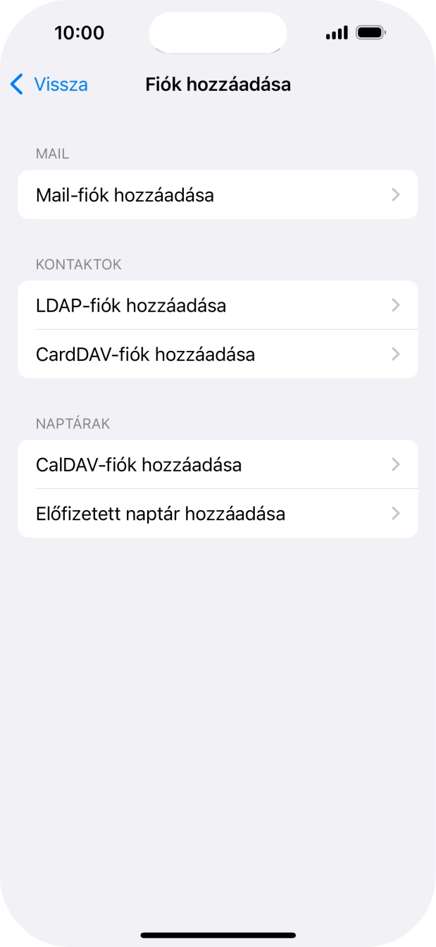 Válaszd a Mail-fiók hozzáadása lehetőséget.
