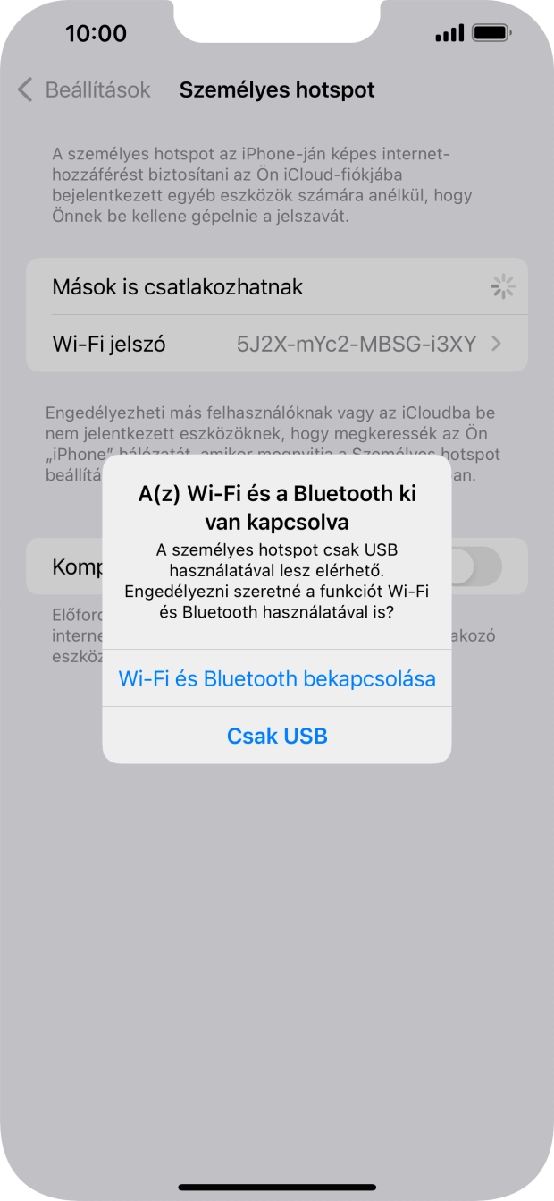 Amennyiben be van kapcsolva a Wi-Fi, válaszd a Wi-Fi és Bluetooth bekapcsolása lehetőséget.