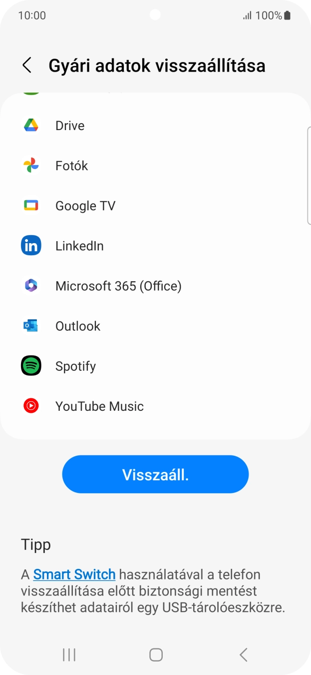 Válaszd a Visszaáll. lehetőséget.