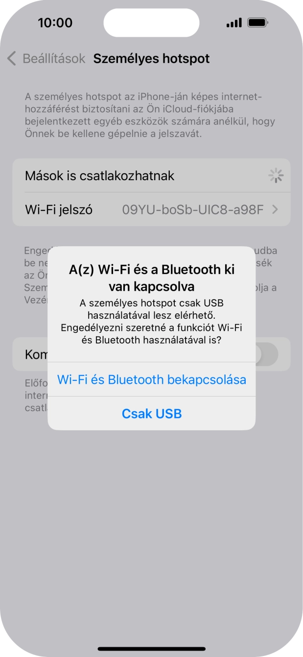 Amennyiben be van kapcsolva a Wi-Fi, válaszd a Wi-Fi és Bluetooth bekapcsolása lehetőséget. Amennyiben be van kapcsolva a Wi-Fi, válaszd a Wi-Fi és Bluetooth bekapcsolása lehetőséget.