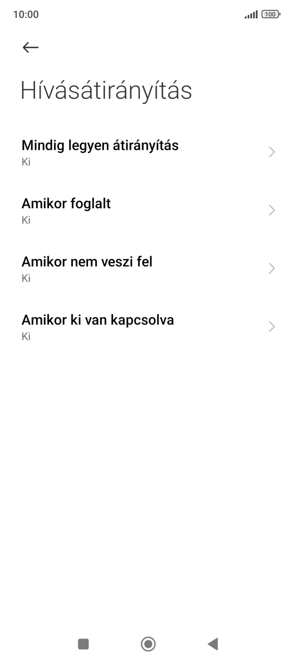 Kattints a kívánt hívásátirányítás-típusra. Kattints a kívánt hívásátirányítás-típusra.