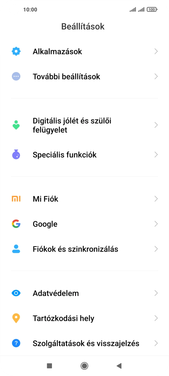 Válaszd a Fiókok és szinkronizálás lehetőséget.