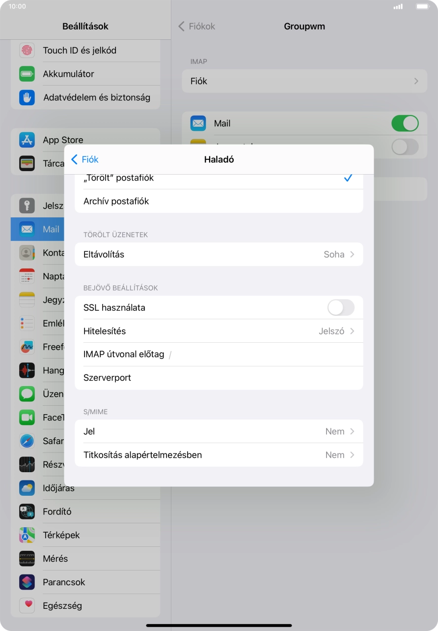 Kattints az „SSL használata” melletti csúszkára a funkció bekapcsolásához.