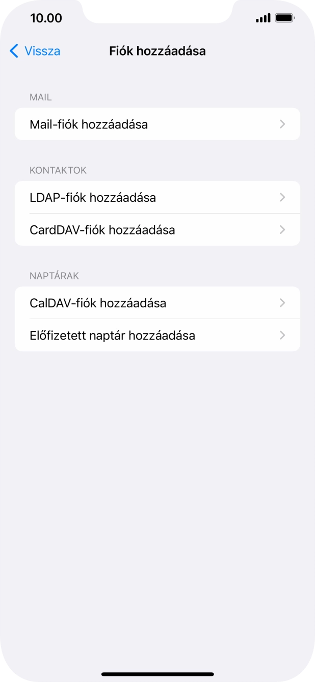 Válaszd a Mail-fiók hozzáadása lehetőséget.