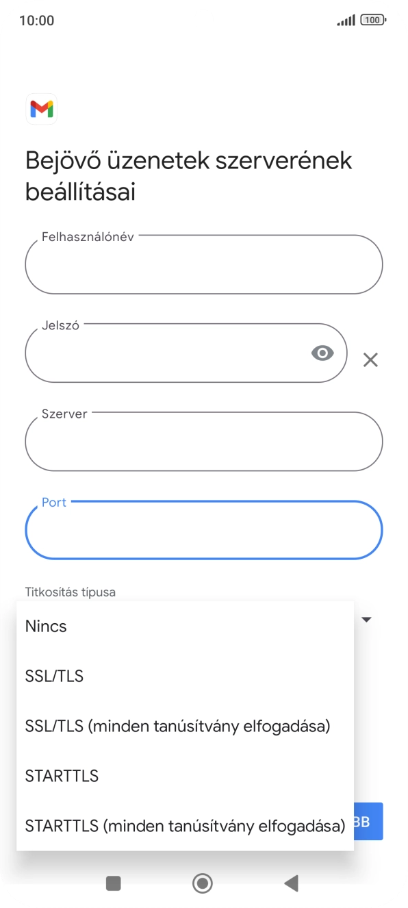 Válaszd az SSL/TLS lehetőséget.