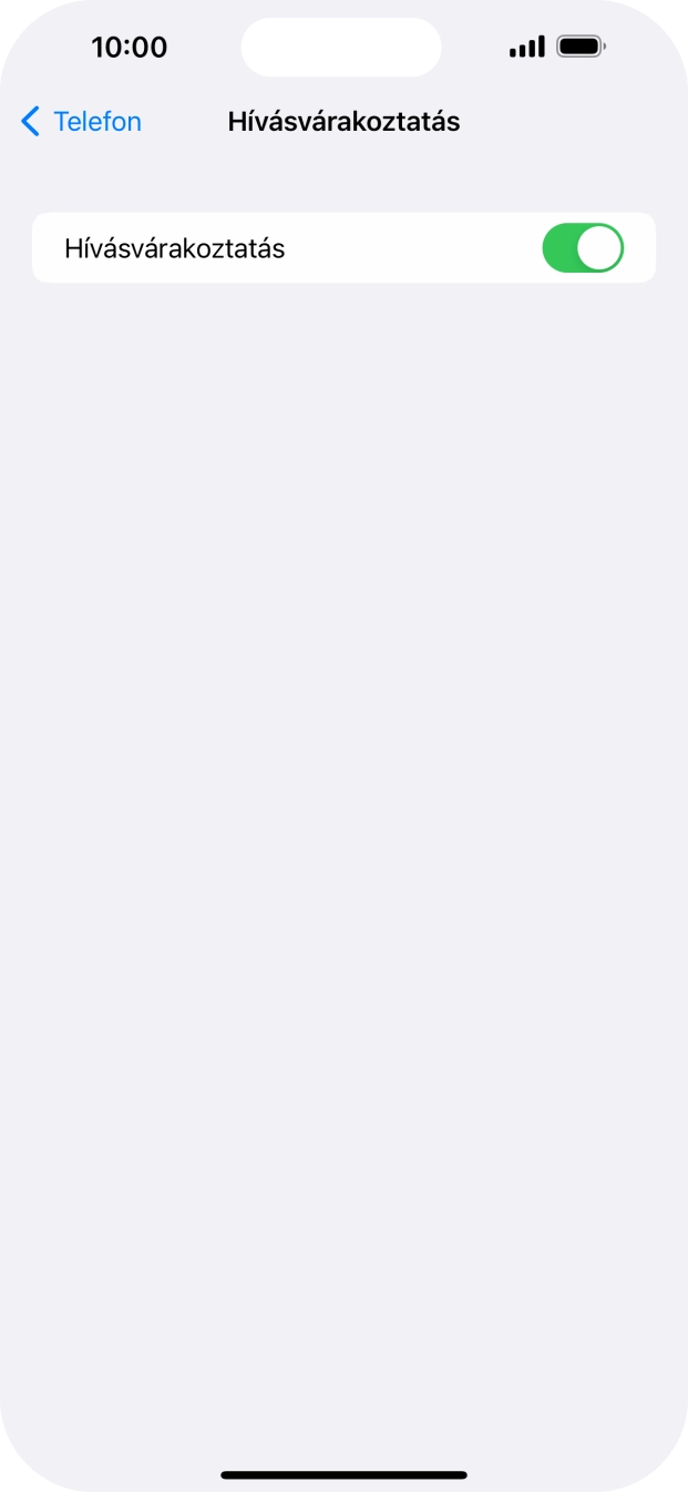 Kattints a „Hívásvárakoztatás” melletti csúszkára a funkció be- vagy kikapcsolásához.