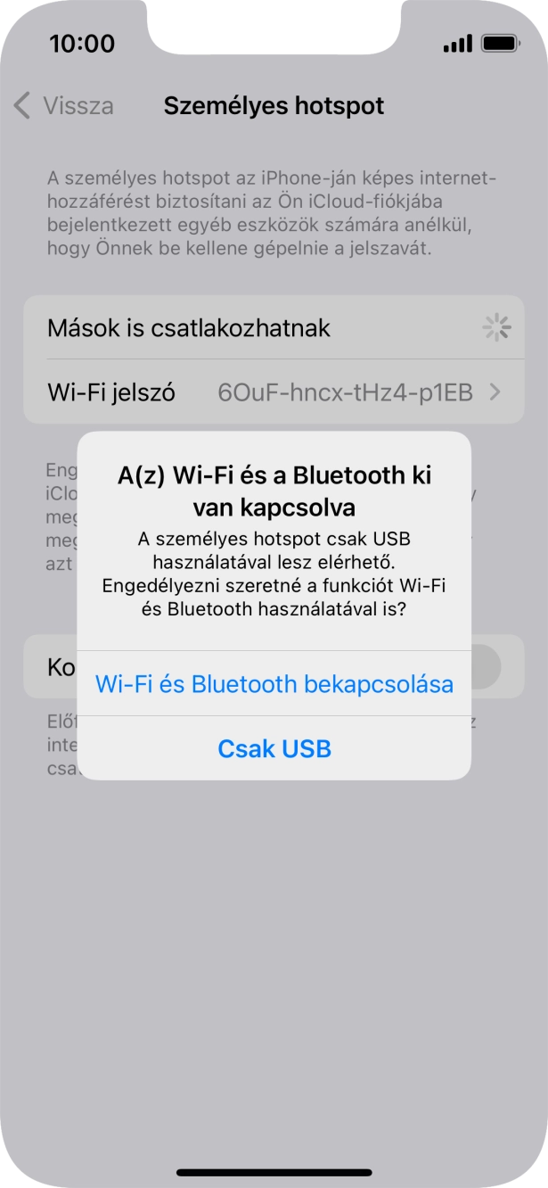Amennyiben ki van kapcsolva a Wi-Fi, válaszd a Wi-Fi és Bluetooth bekapcsolása lehetőséget.