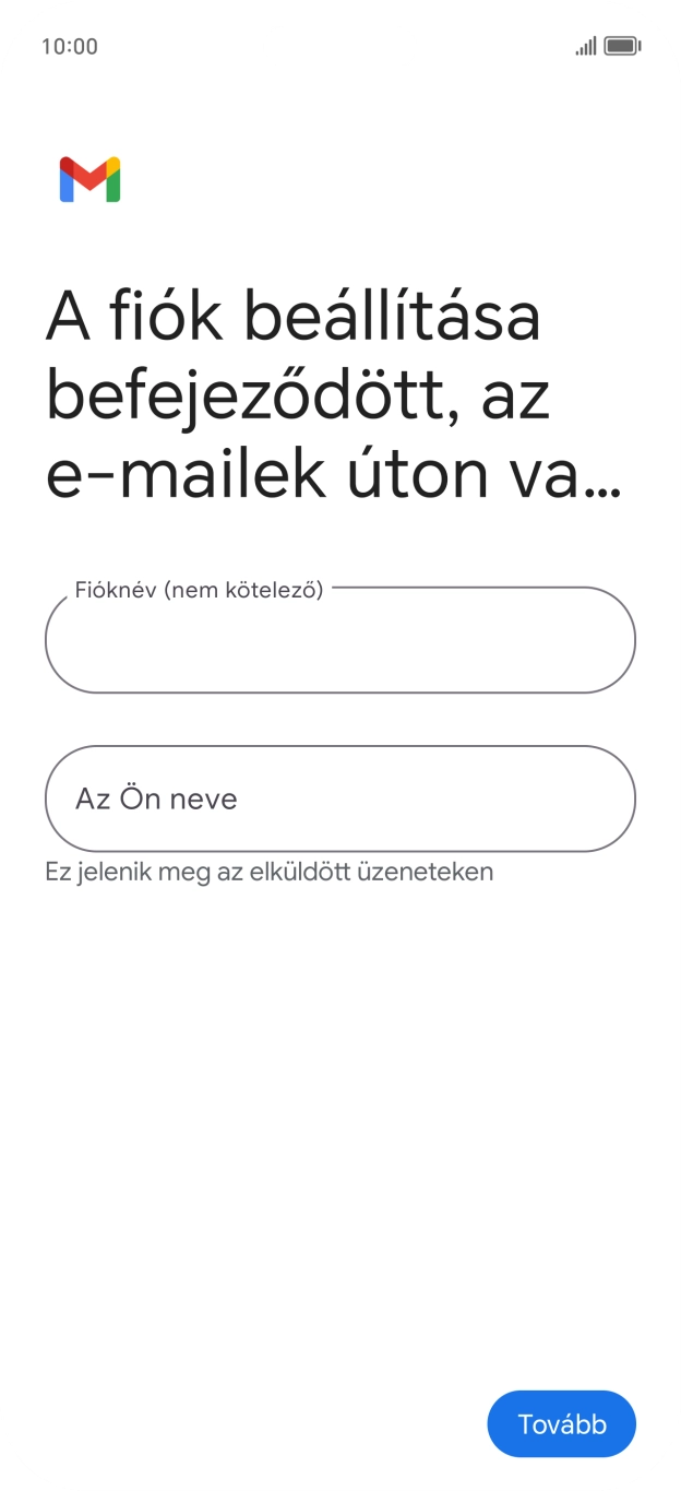 Kattints a „Fióknév (nem kötelező)” alatti mezőre, és írd be az e-mail-fiók kívánt nevét.