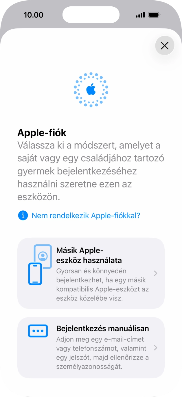 Válaszd a Bejelentkezés manuálisan lehetőséget. Válaszd a Bejelentkezés manuálisan lehetőséget.