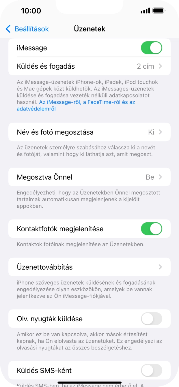 Kattints a „Küldés SMS-ként” melletti csúszkára a funkció be- vagy kikapcsolásához.
