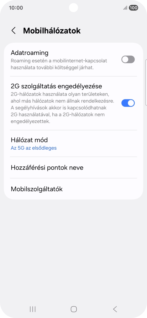 Válaszd a Hozzáférési pontok neve lehetőséget.