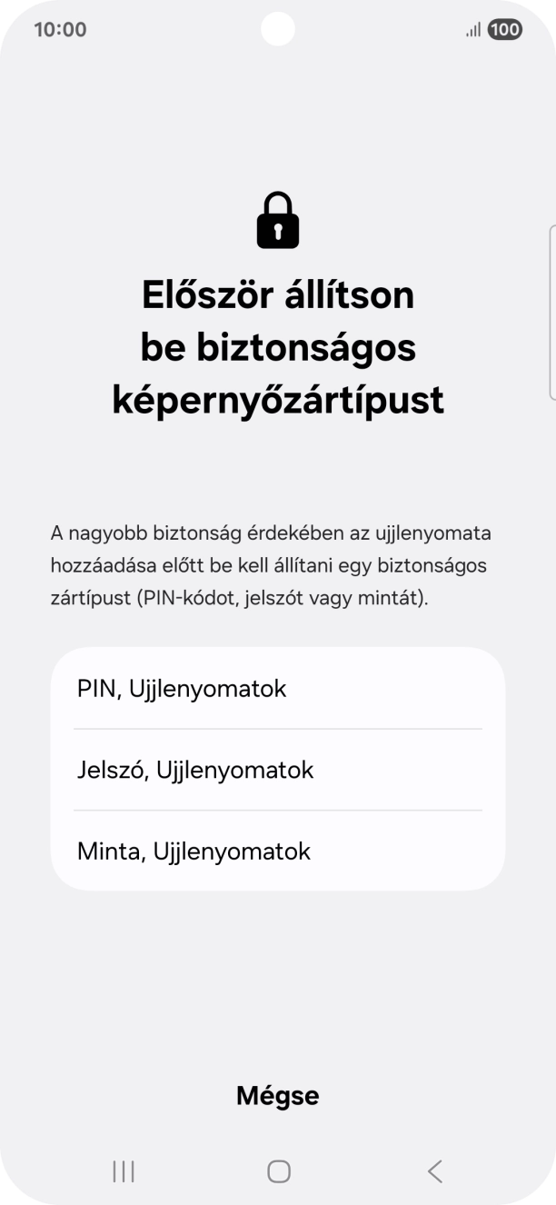 Válaszd ki a kívánt képernyőzárkódot, és kövesd a kijelzőn megjelenő utasításokat egy extra képernyőzár létrehozásához. Válaszd ki a kívánt képernyőzárkódot, és kövesd a kijelzőn megjelenő utasításokat egy extra képernyőzár létrehozásához.