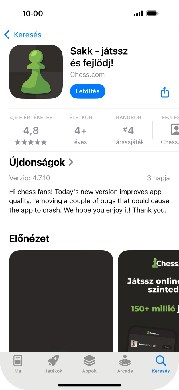 Válaszd a Letöltés lehetőséget, és kövesd a képernyőn megjelenő utasításokat az alkalmazás telepítéséhez.