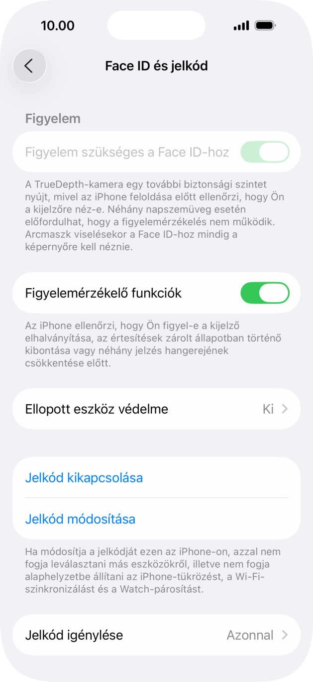 Válaszd a Jelkód kikapcsolása lehetőséget, és írd be a képernyőzárkódot.