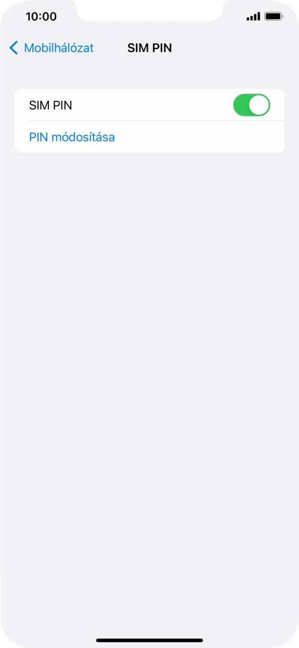 Kattints a „SIM PIN” melletti csúszkára a funkció be- vagy kikapcsolásához.