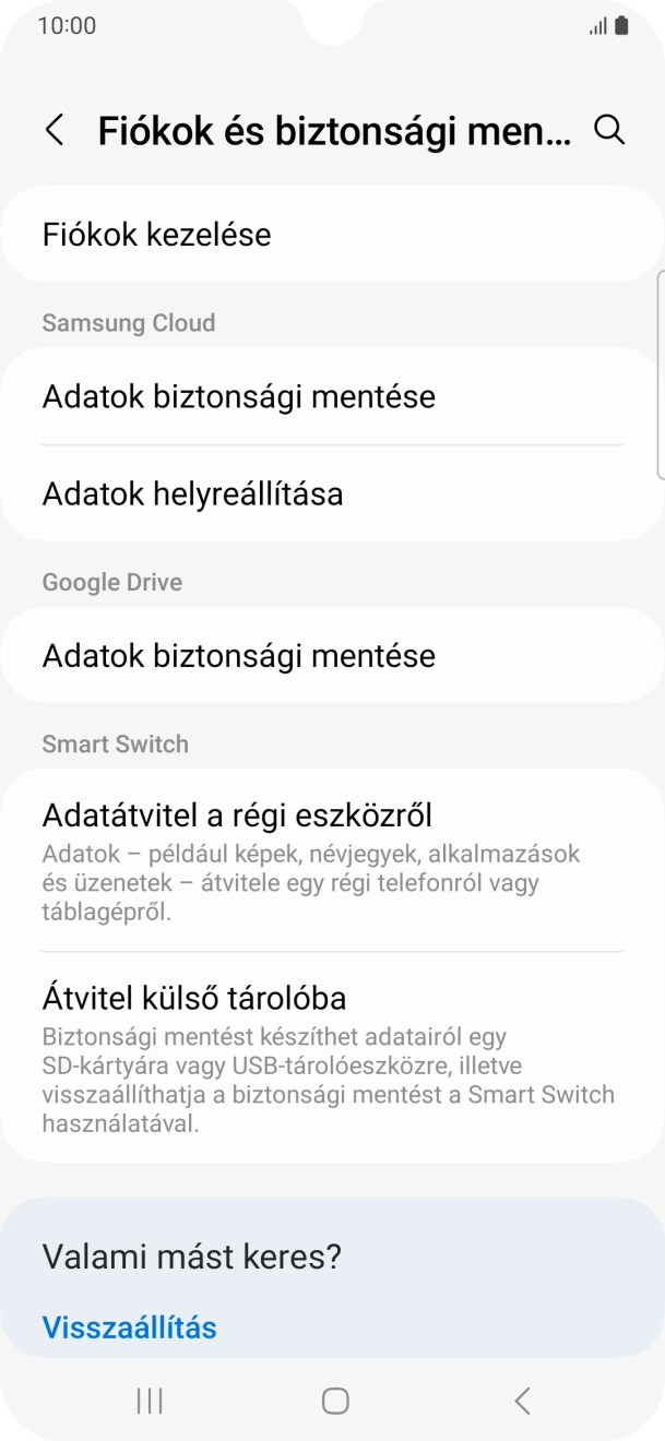 Válaszd a Fiókok kezelése lehetőséget.