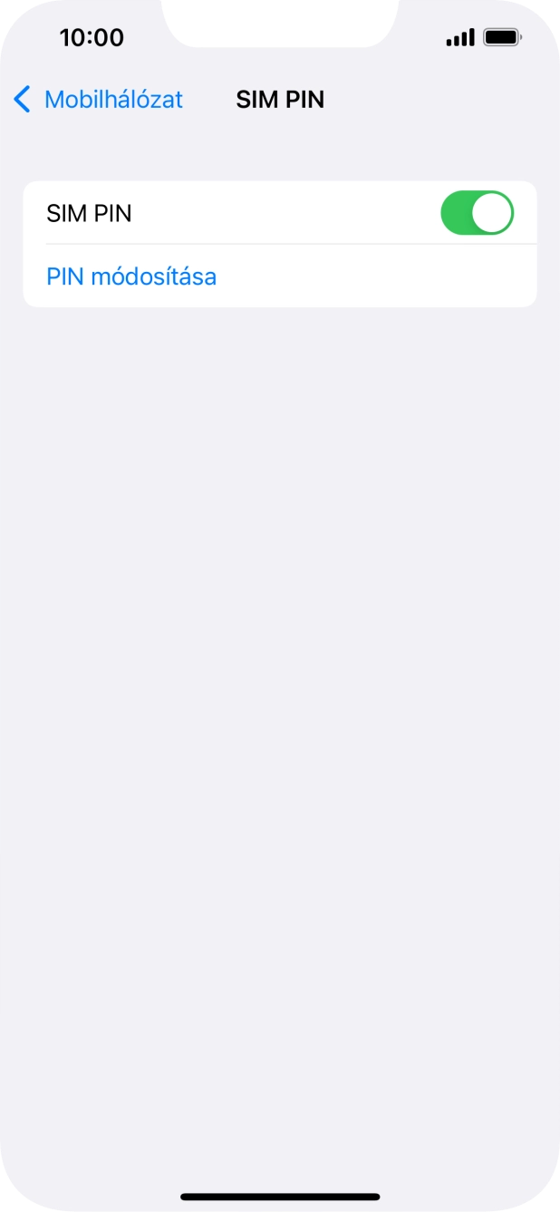 Kattints a „SIM PIN” melletti csúszkára a funkció be- vagy kikapcsolásához.