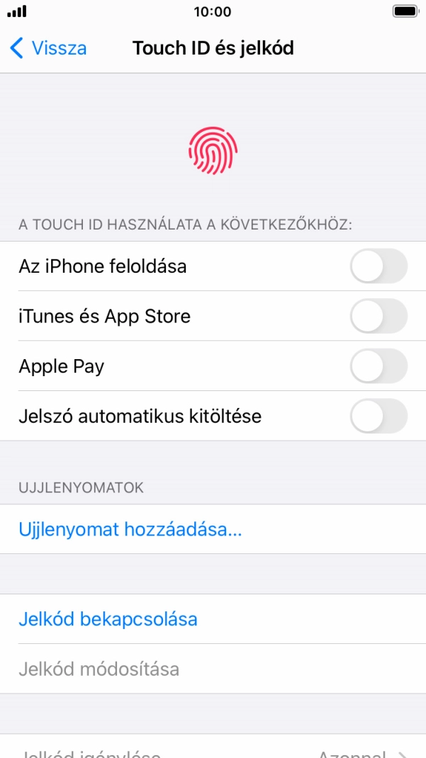 Válaszd a Jelkód bekapcsolása lehetőséget, és írj be kétszer egymás után egy tetszőleges képernyőzárkódot.